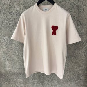 Ami Paris T-Shirt Gebreid Logo Beige